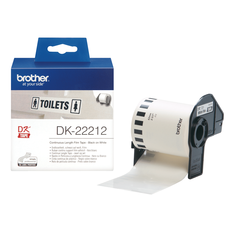 Genuine Brother DK-22212 Continuous Film Label Roll – Black on White, 62mm 3